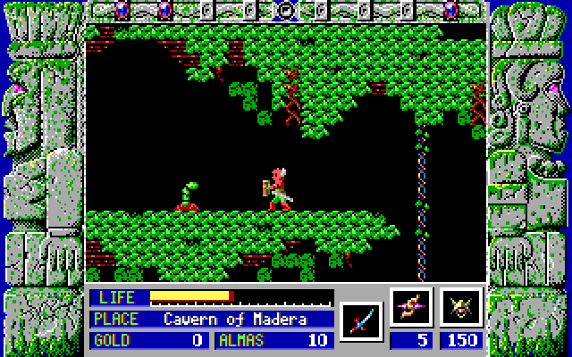 Zeliard (DOS) screenshot: A forest world (Tandy/PCjr)