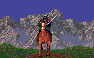 Conan: The Cimmerian (DOS) screenshot: The dark priests of Set coming to destroy Conan´s village