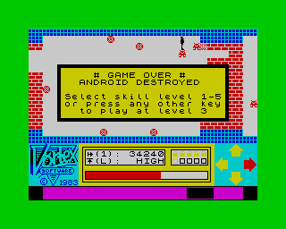 Android One: The Reactor Run (ZX Spectrum) screenshot: Game Over.