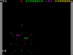 Arcadia (ZX Spectrum) screenshot: Level 1 - Fireworks.