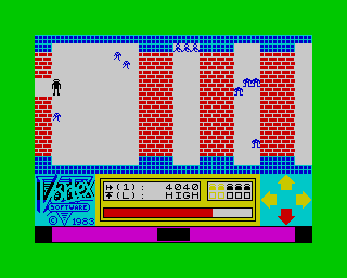 Android One: The Reactor Run (ZX Spectrum) screenshot: Stage 4 - Broadway time: "Anything Goes!"