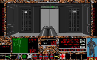 Chemical Warfare (DOS) screenshot: The game even features an elevator ride section.