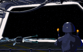 Star Wars: X-Wing - B-Wing (DOS) screenshot: Landing into the hangar after a mission
