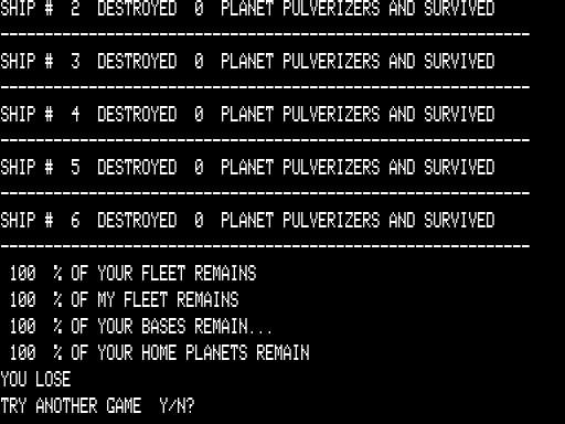 Conflict 2500 (TRS-80) screenshot: Game Over