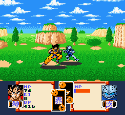 Dragon Ball Z: Super Saiya Densetsu (SNES) screenshot: Battle in a field