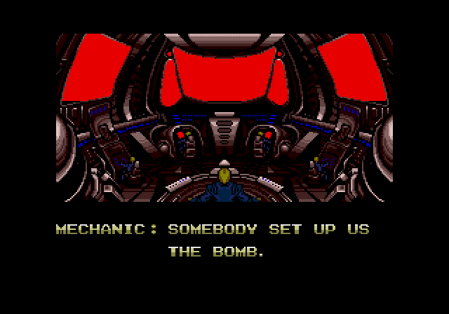 Zero Wing (Genesis) screenshot: Now picture the mechanic talking like Babu from Seinfeld and saying that line..."Jerry! Somebody set up us the bahhhhhhhhmb!" ^_^