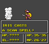 Crystal Warriors (Game Gear) screenshot: The scan spell is very important as it is the only way to identify enemies before attacking them