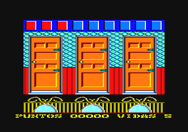 West Bank (Amstrad CPC) screenshot: Behind which door hides a bad guy?