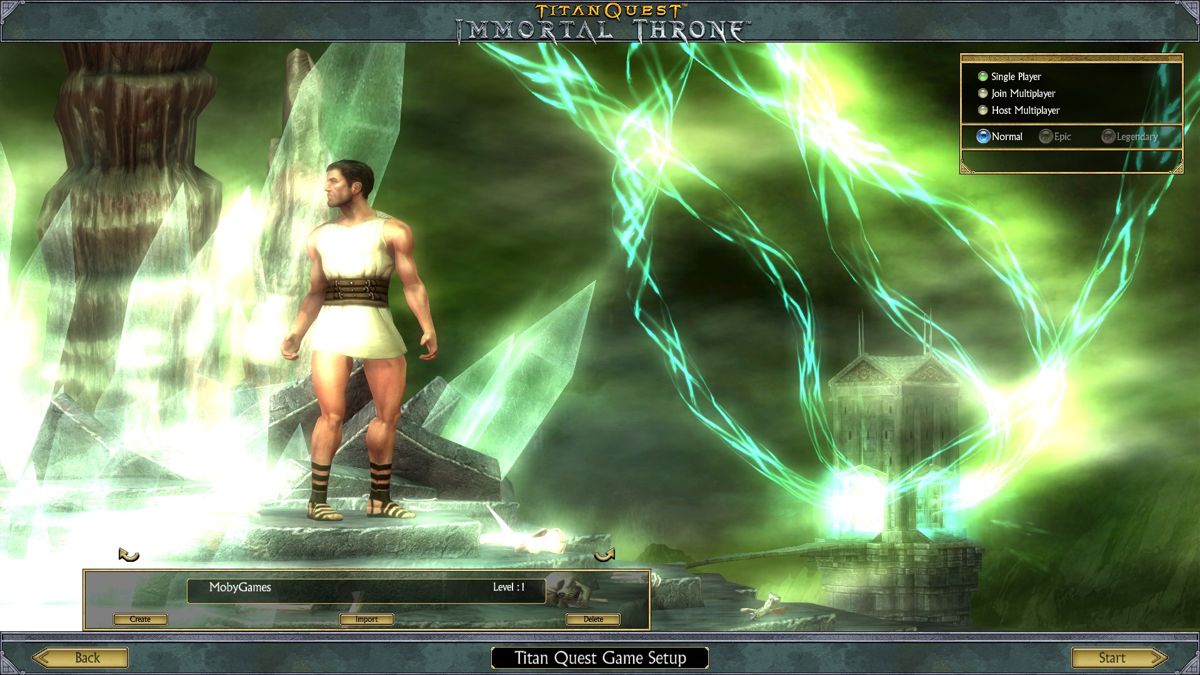 Titan Quest: Anniversary Edition (Windows) screenshot: Character creation/selection.