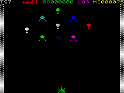 Arcadia (ZX Spectrum) screenshot: Level 3 - trembling aliens...