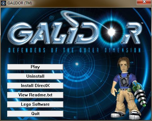 Galidor: Defenders of the Outer Dimension (Windows) screenshot: The game's initial menu screen<br>This is displayed when the game is first started