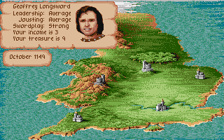 Defender of the Crown (CDTV) screenshot: Status and overhead map of England