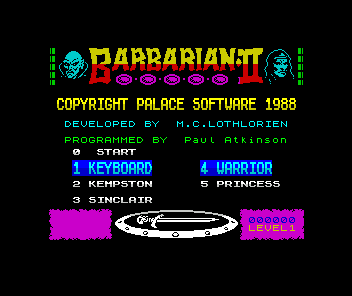Axe of Rage (ZX Spectrum) screenshot: Title screen
