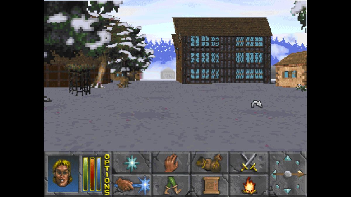 The Elder Scrolls: Chapter II - Daggerfall (Windows) screenshot: New day, new town. This one is quite large and snowy.