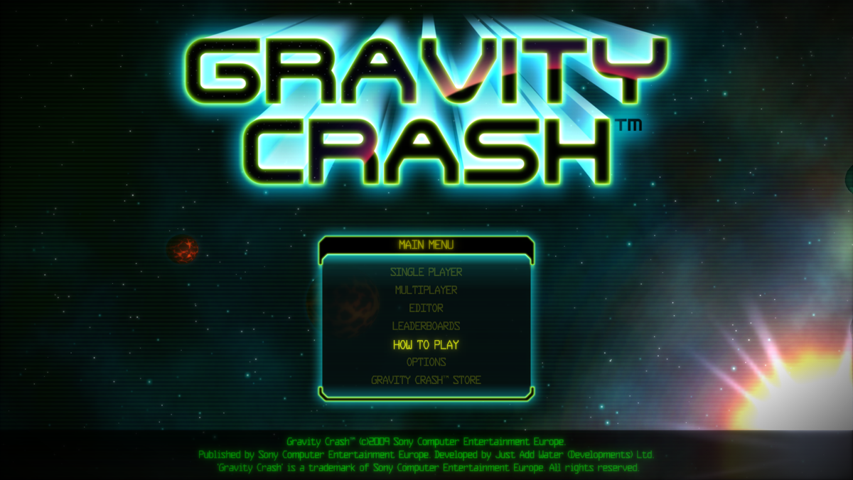 Gravity Crash (PlayStation 3) screenshot: Main menu