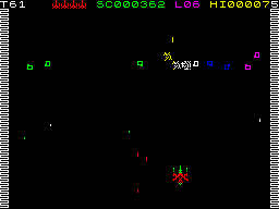Arcadia (ZX Spectrum) screenshot: Level 6 - It's the spacial Centipede!!