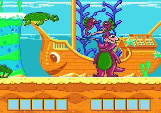 Barney's Hide & Seek Game (Genesis) screenshot: Sunken ship with lots of fish