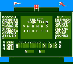 Bases Loaded (NES) screenshot: Team Select