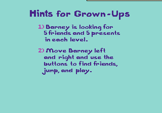 Barney's Hide & Seek Game (Genesis) screenshot: Hey, we grown-ups don't need no hints!