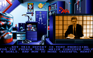 Bargon Attack (DOS) screenshot: Watching the news... (VGA)