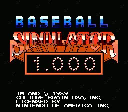 Baseball Simulator 1.000 (NES) screenshot: Title Screen