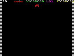 Arcadia (ZX Spectrum) screenshot: Start - Spaceship high (little joke)