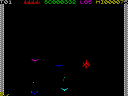 Arcadia (ZX Spectrum) screenshot: Level 5 - Massive onslaught last second attempt.