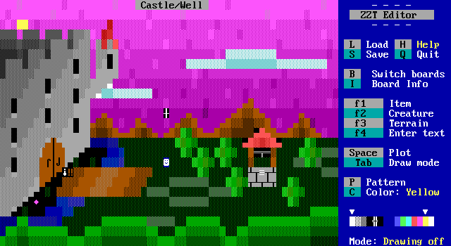 ZZT (DOS) screenshot: A screenshot from the 1999 ZZT game, Magic Land Dizzy.