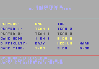 Basketbrawl (Atari 7800) screenshot: Game options