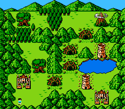 Dragon Buster II: Yami no Fūin (NES) screenshot: A level with various dungeons to visit