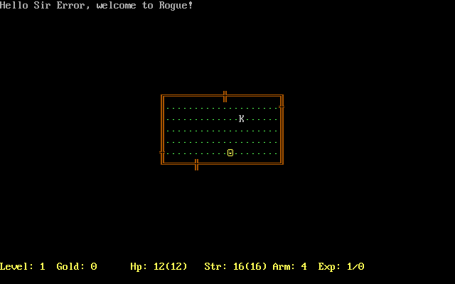 Rogue Clone (DOS) screenshot: Yet another adventurer doomed to certain death enters the dungeons... (Rogue Clone IV)