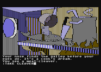 Mindshadow (Atari 8-bit) screenshot: In the ship's galley.