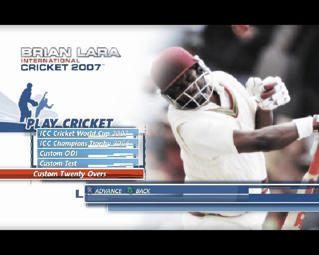 Brian Lara International Cricket 2007 (PlayStation 2) screenshot: The Play Cricket menu has five different match types
