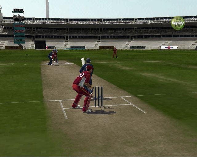 Brian Lara International Cricket 2007 (PlayStation 2) screenshot: After each delivery there's a replay<br>If anything happens such as a ball being hit for six or a dismissal the action is replayed from several viewpoints