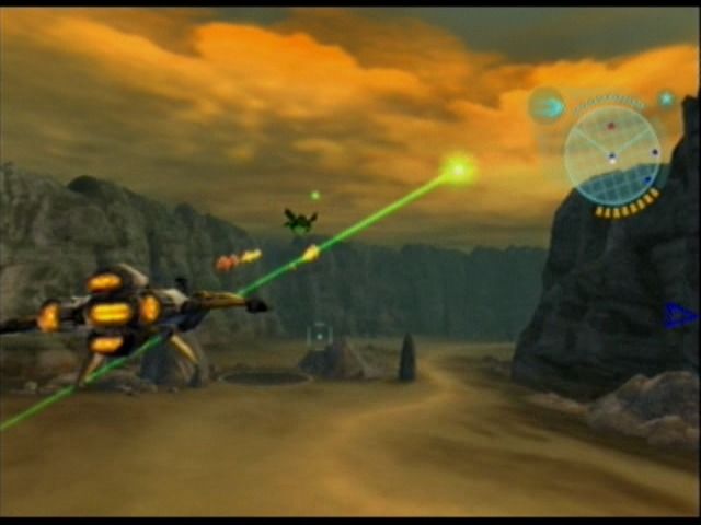 Defender (GameCube) screenshot: Firefight with enemy spaceships