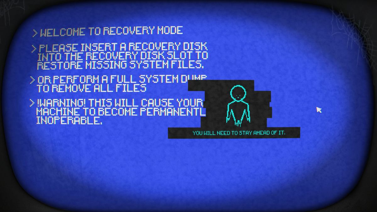 Pony Island (Windows) screenshot: The system boots into recovery mode
