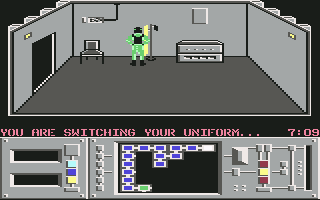 Infiltrator II (Commodore 64) screenshot: Mission 1 - Changing your clothes.