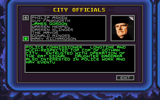 Batman Returns (DOS) screenshot: Database of city officials.