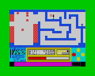 Android One: The Reactor Run (ZX Spectrum) screenshot: You're now facing the reactor. Very intense moment. (Morricone's harmonica)