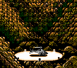 Airwolf (NES) screenshot: Airwolf prepares to lift off from it's secret base