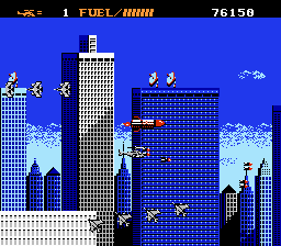 Airwolf (NES) screenshot: Lots of trouble for Airwolf to deal with