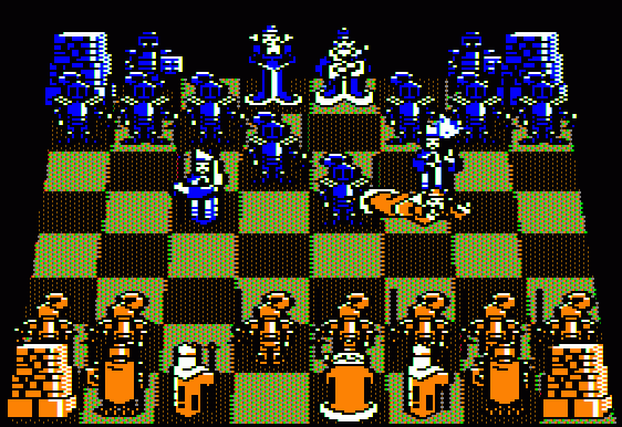 Battle Chess (Apple II) screenshot: Queen gets knocked down...