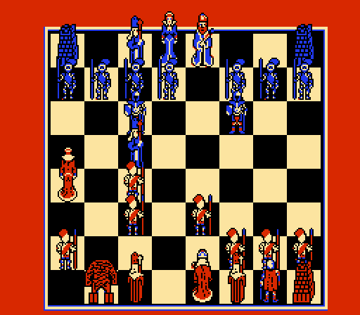 Battle Chess (NES) screenshot: Game in progress, Rook on the move (bottom left)
