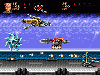 Contra Hard Corps (Genesis) screenshot: These parts make up one huge boss, transformers style.