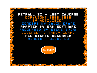 Pitfall II: Lost Caverns (TRS-80 CoCo) screenshot: Coco intro screen