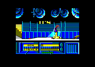 The Running Man (Amstrad CPC) screenshot: Being jumped upon