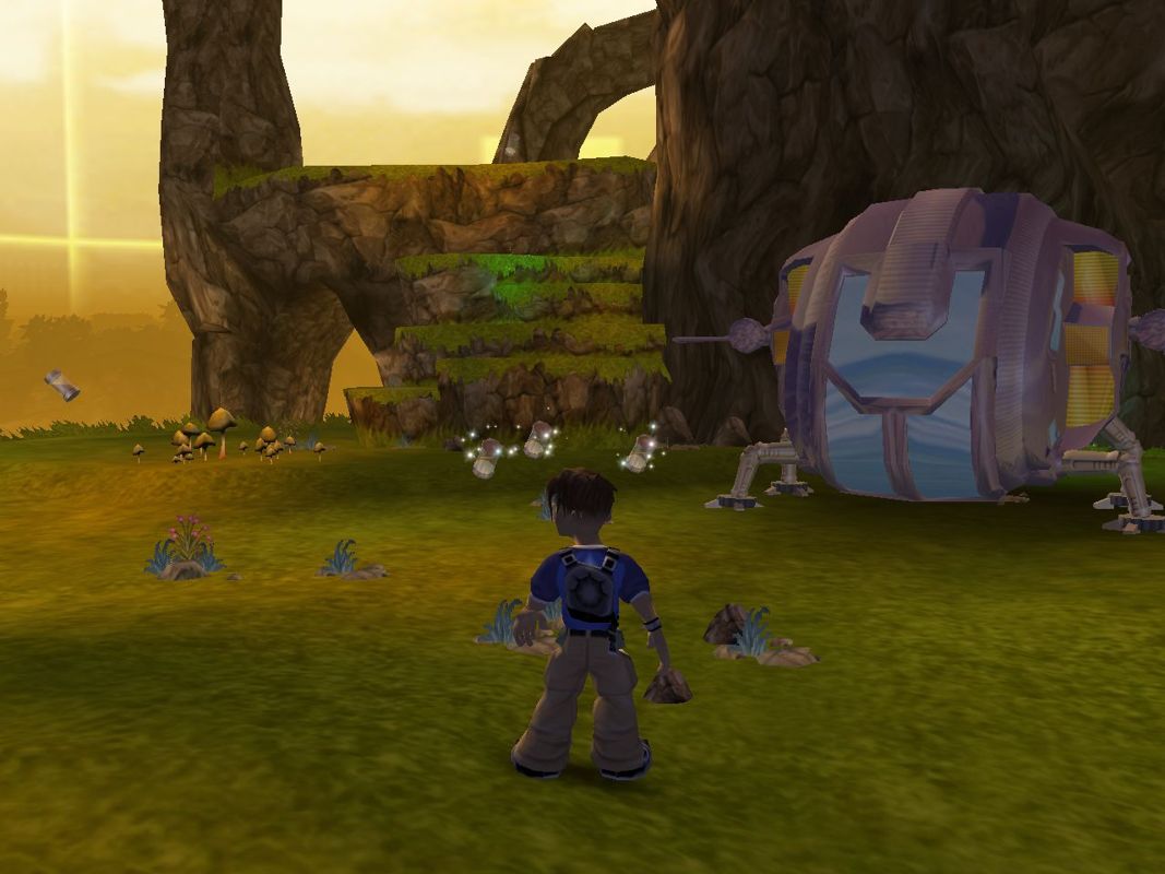 Galidor: Defenders of the Outer Dimension (Windows) screenshot: Nick has escaped the tyrant Gorm and has landed on a planet. This is the start of the first level. On a big monitor the game plays in the centre of the screen with wide black borders