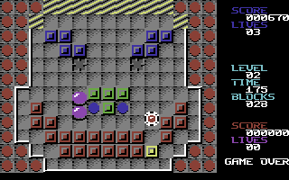 Acia (Commodore 64) screenshot: The round fields are used to change the vehicle's color