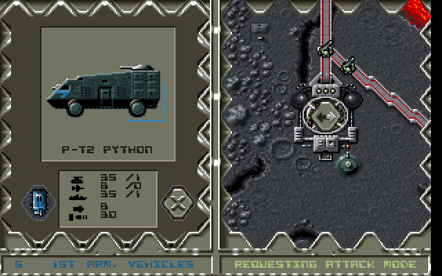 Battle Isle '93: The Moon of Chromos (DOS) screenshot: P-T2 information screen.