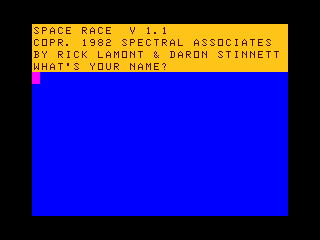 Space Race (TRS-80 CoCo) screenshot: Intro Screen